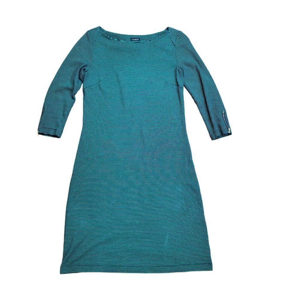 Talbots Shift Dress Womens Green Striped Zip 3/4 Sleeve Cotton‎ Size XS
